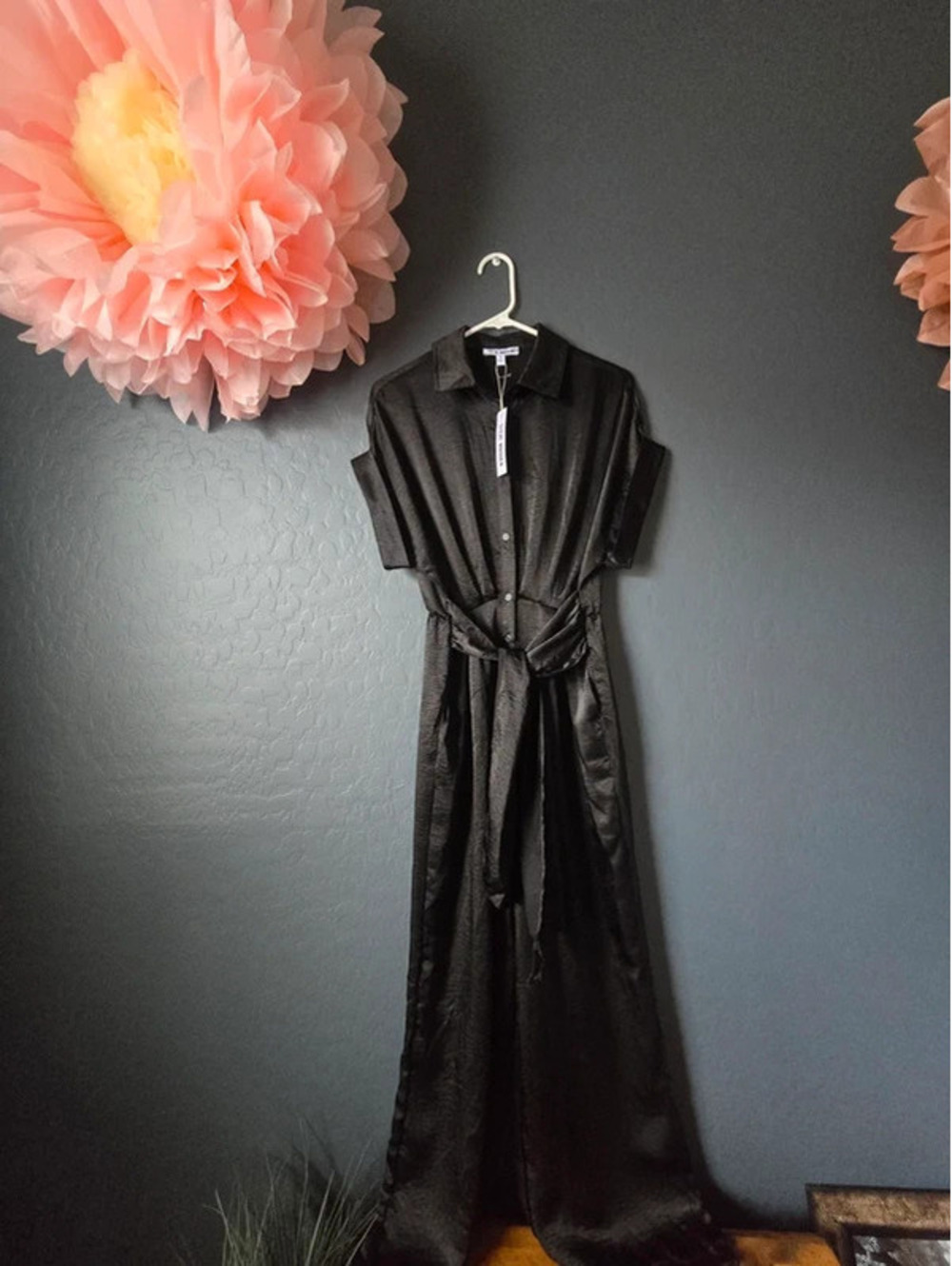 Steve Madden black satin jumpsuit